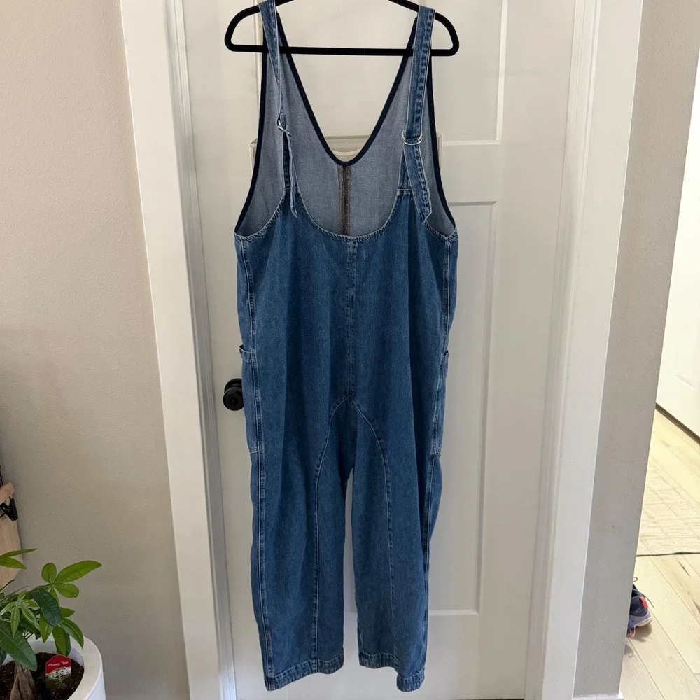 Free People We The Free High Roller Denim Jumpsuit Medium Wash Blue Large L - Picture 2 of 7